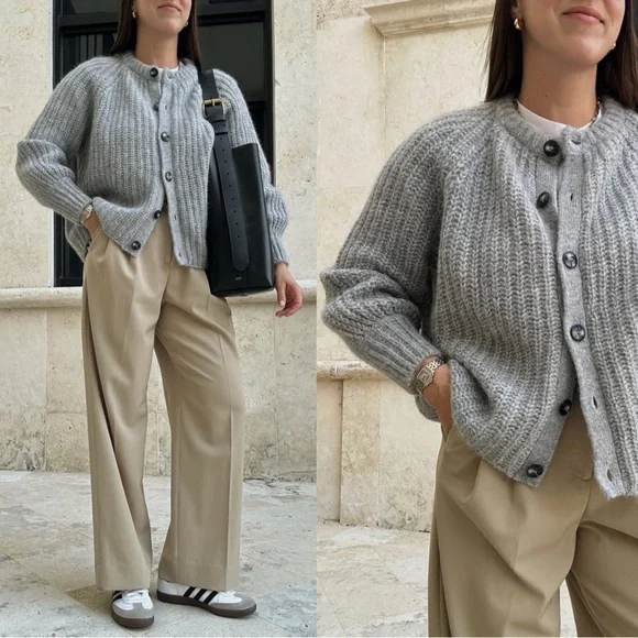 SEZANE BLOGGER FAVE Gray Alpaca Wool Oversized Cardigan Sweater Emile Jumper L - Picture 16 of 16